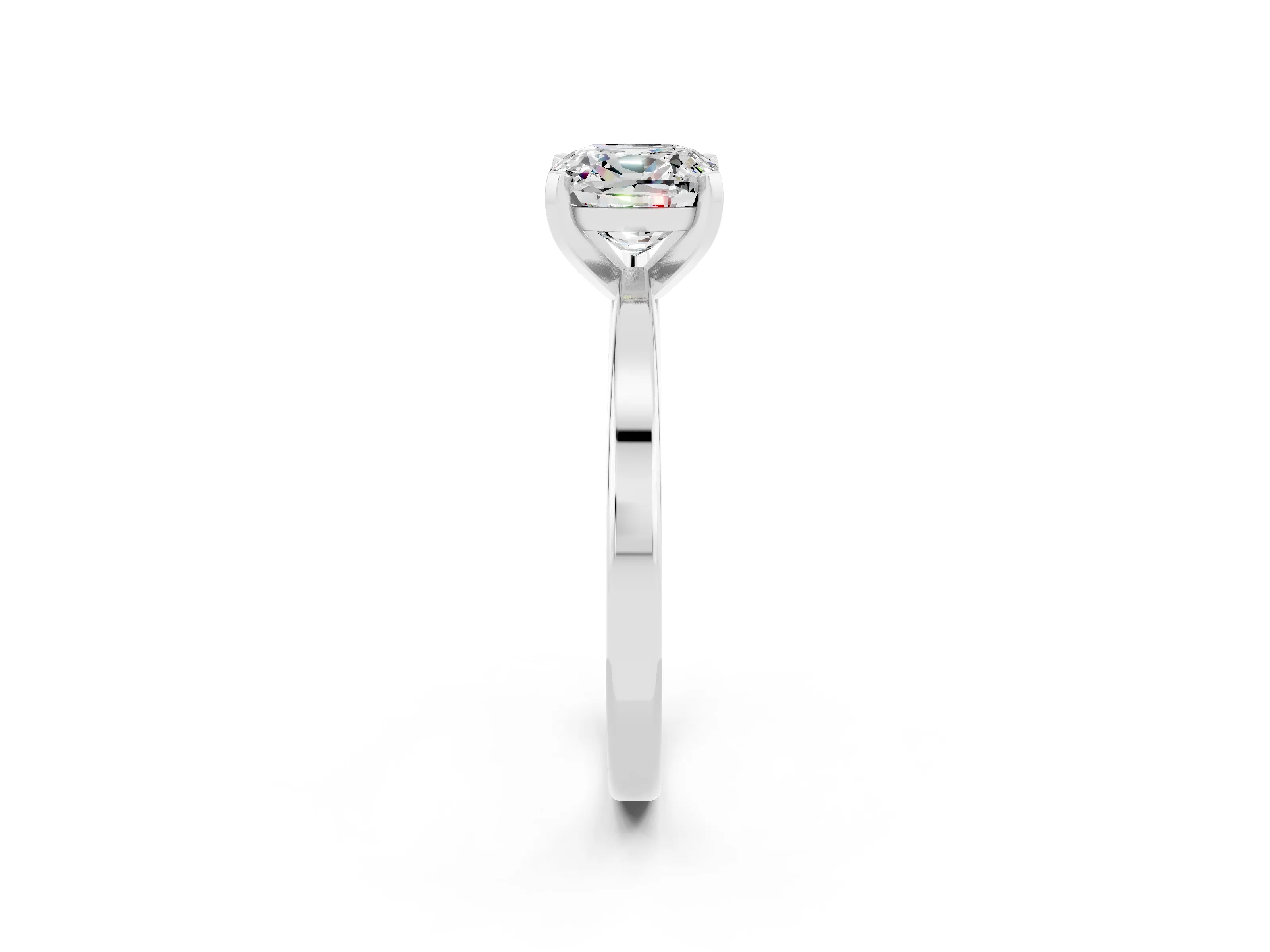 White gold Cushion Cut Moissanite Solitaire Engagement Ring with Classic Band and Four-Prong Setting_26