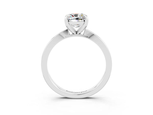 Platinum Cushion Cut Moissanite Solitaire Engagement Ring with Classic Band and Four-Prong Setting