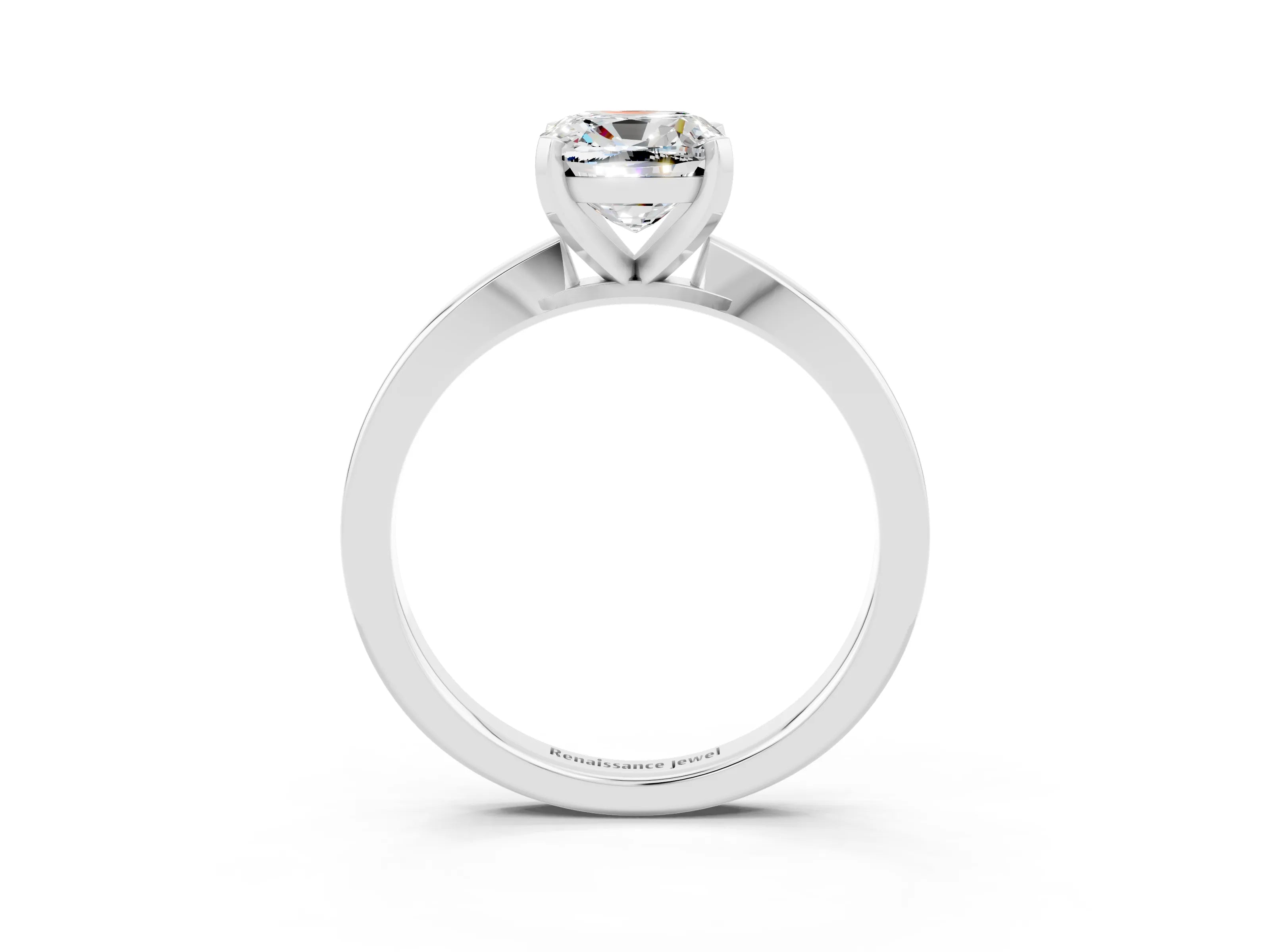 White gold Cushion Cut Moissanite Solitaire Engagement Ring with Classic Band and Four-Prong Setting_27
