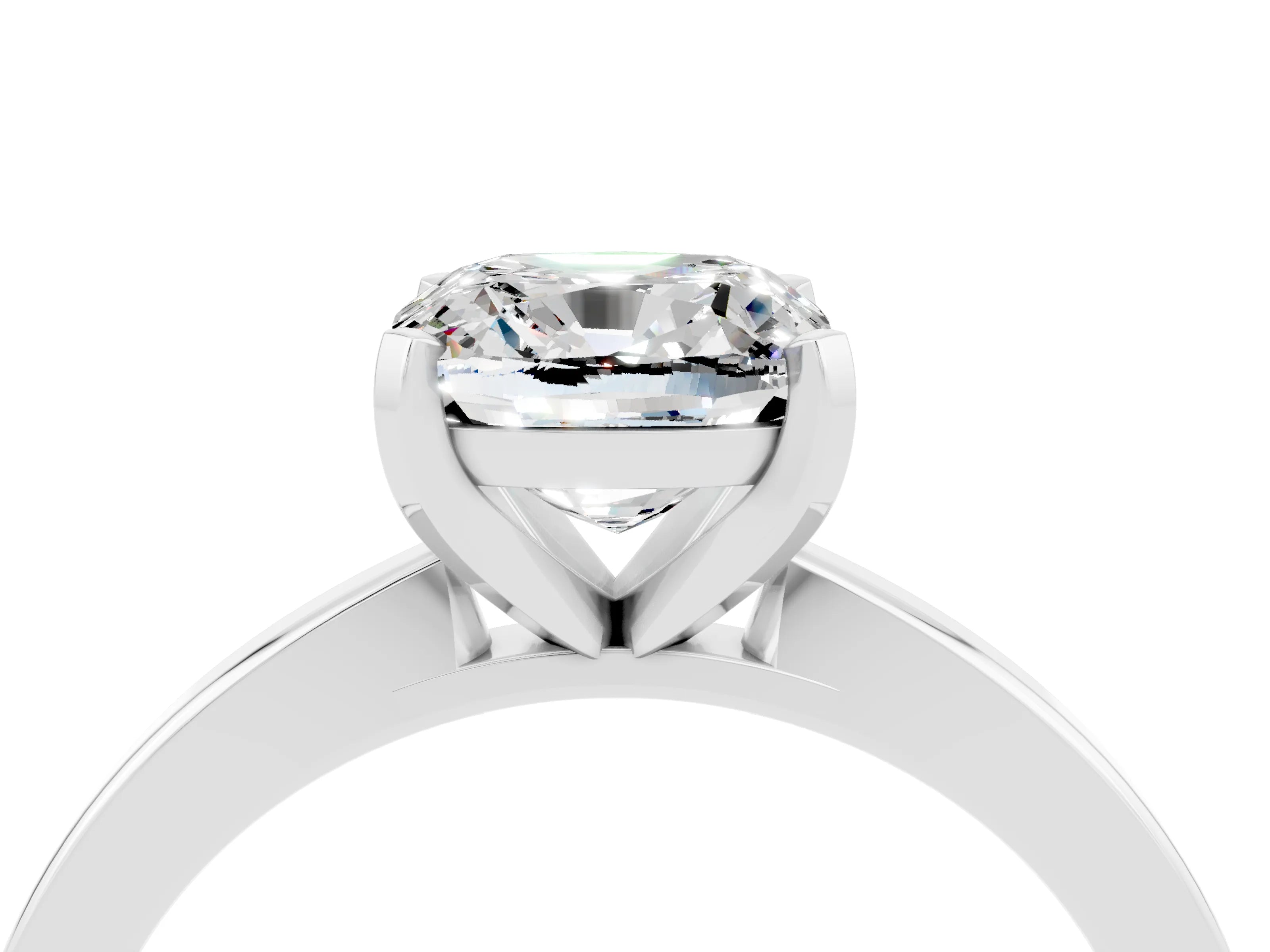 White gold Cushion Cut Moissanite Solitaire Engagement Ring with Classic Band and Four-Prong Setting_28