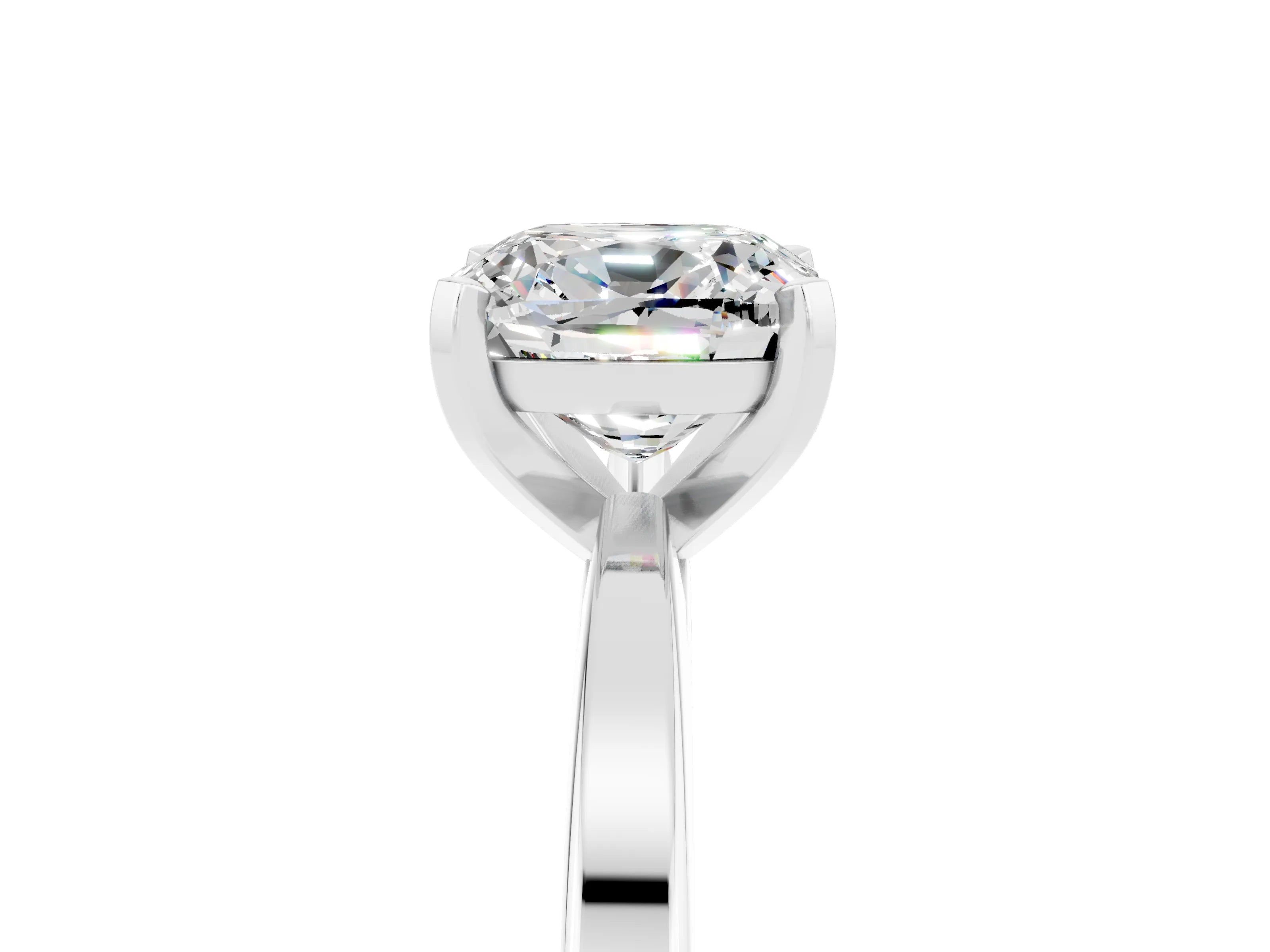 White gold Cushion Cut Moissanite Solitaire Engagement Ring with Classic Band and Four-Prong Setting_29