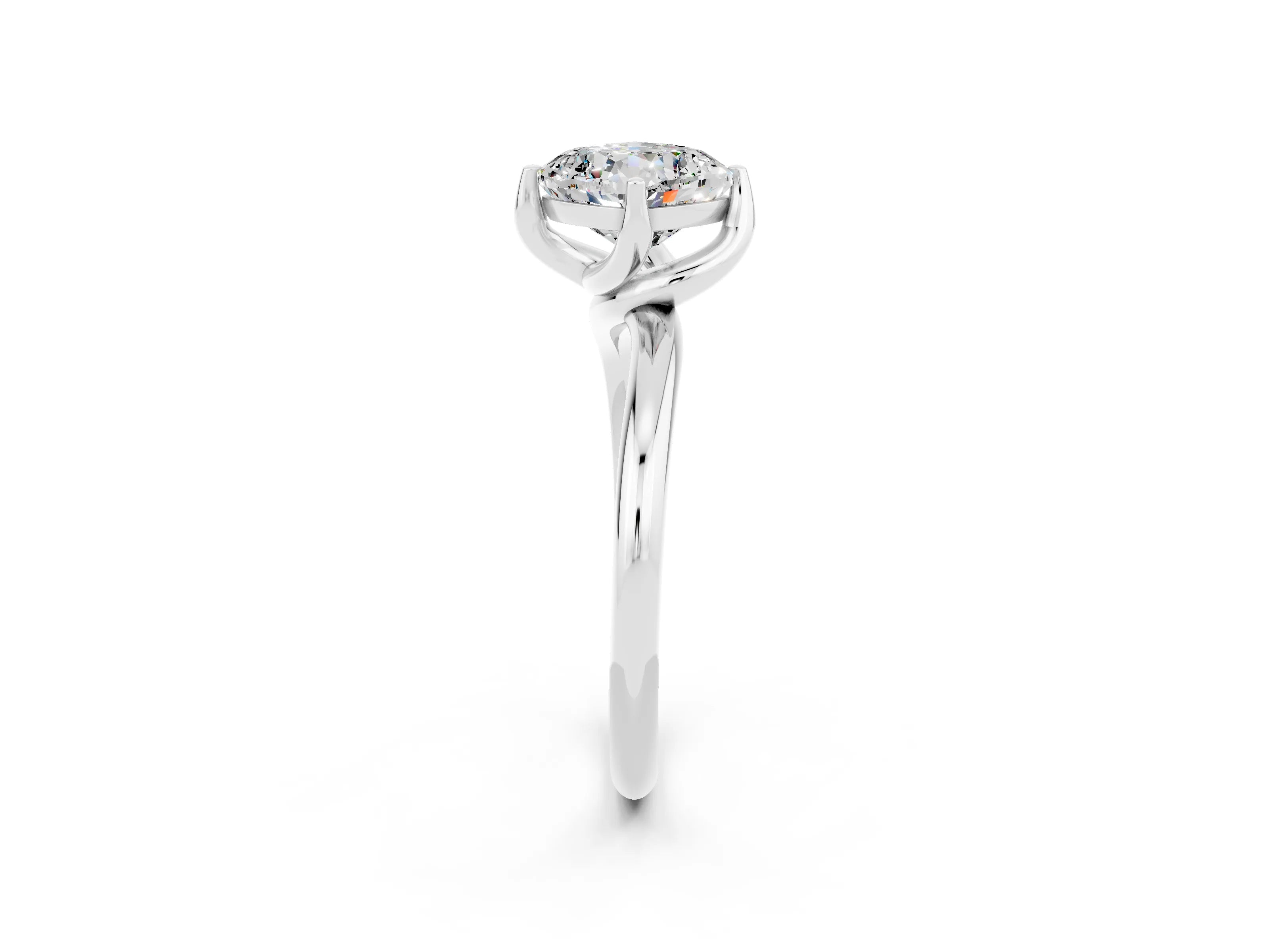 White gold Cushion Cut Moissanite Solitaire Engagement Ring with Four-Prong Setting and Classic Band_32