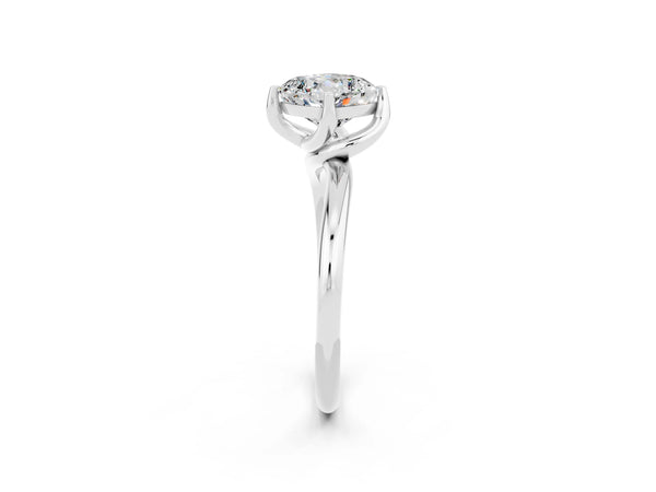 White gold Cushion Cut Moissanite Solitaire Engagement Ring with Four-Prong Setting and Classic Band