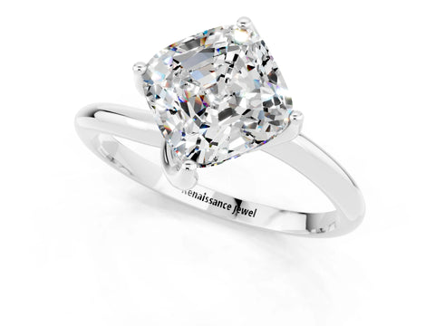 White gold Cushion Cut Moissanite Solitaire Engagement Ring with Four-Prong Setting and Classic Band_35