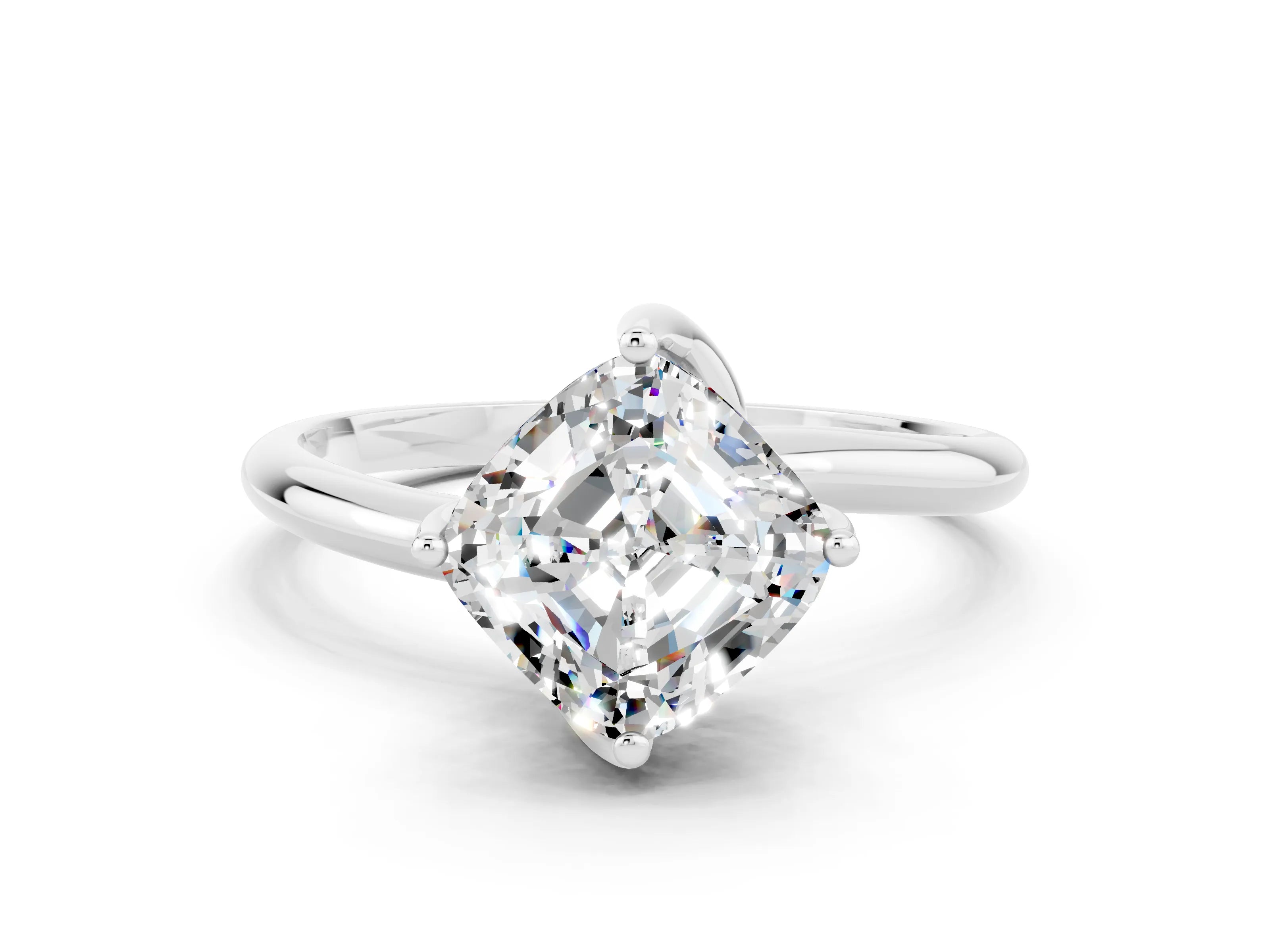 White gold Cushion Cut Moissanite Solitaire Engagement Ring with Four-Prong Setting and Classic Band_36