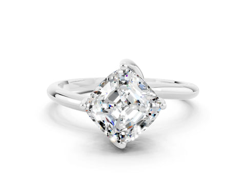 White gold Cushion Cut Moissanite Solitaire Engagement Ring with Four-Prong Setting and Classic Band_36