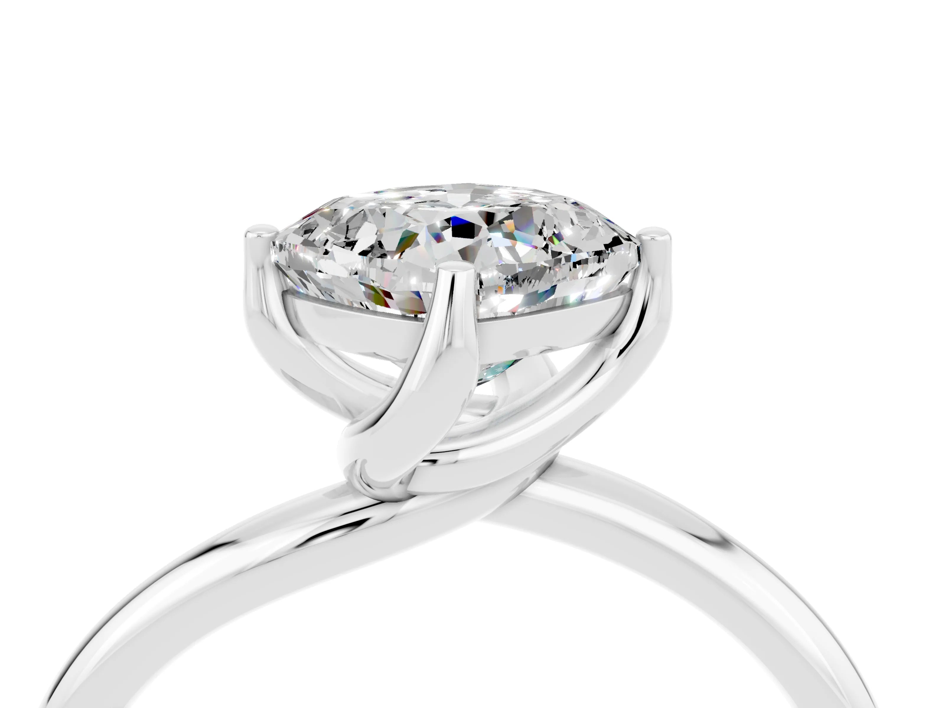 White gold Cushion Cut Moissanite Solitaire Engagement Ring with Four-Prong Setting and Classic Band_38