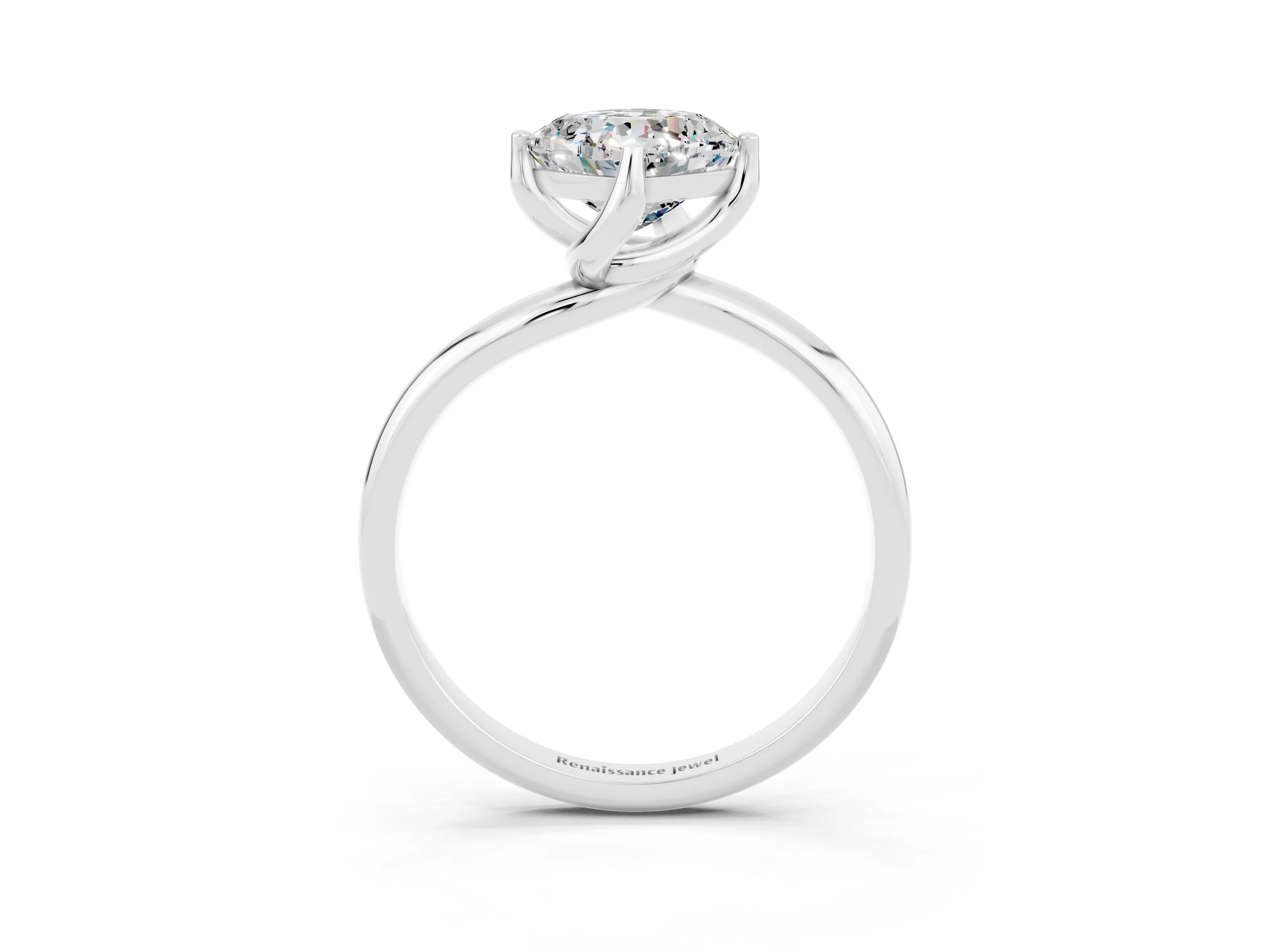 White gold Cushion Cut Moissanite Solitaire Engagement Ring with Four-Prong Setting and Classic Band_39