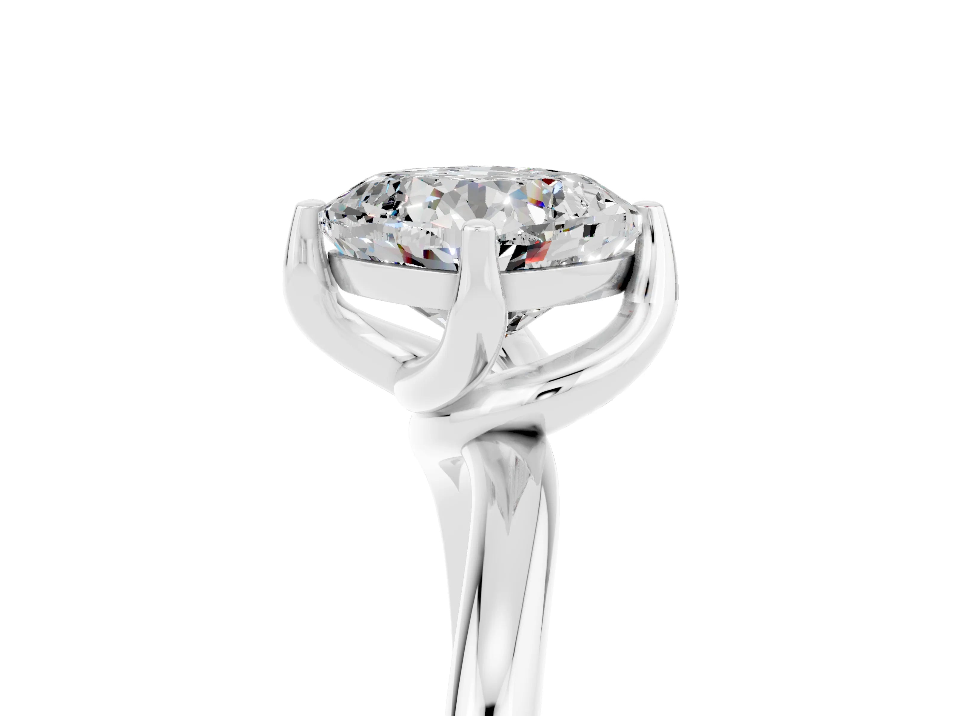 White gold Cushion Cut Moissanite Solitaire Engagement Ring with Four-Prong Setting and Classic Band_41