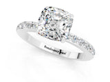 White gold Cushion Cut Moissanite Solitaire Engagement Ring with Pavé Band and Four-Prong Setting_1
