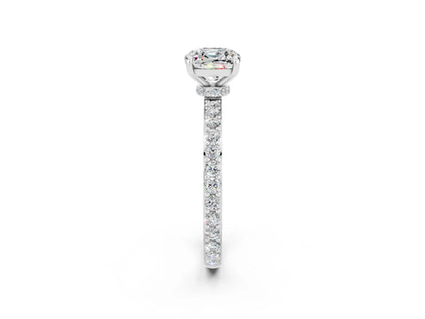White gold Cushion Cut Moissanite Solitaire Engagement Ring with Pavé Band and Four-Prong Setting_2
