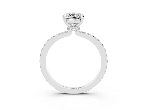 White gold Cushion Cut Moissanite Solitaire Engagement Ring with Pavé Band and Four-Prong Setting_3