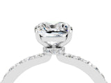 White gold Cushion Cut Moissanite Solitaire Engagement Ring with Pavé Band and Four-Prong Setting_4