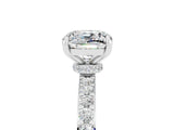 White gold Cushion Cut Moissanite Solitaire Engagement Ring with Pavé Band and Four-Prong Setting_5