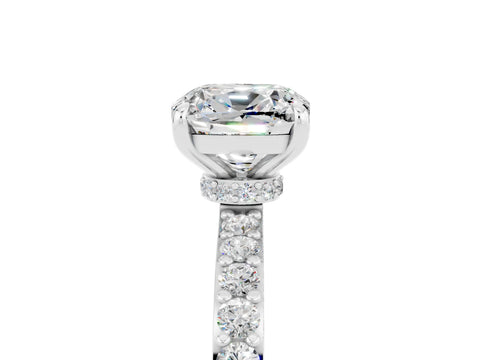White gold Cushion Cut Moissanite Solitaire Engagement Ring with Pavé Band and Four-Prong Setting_5