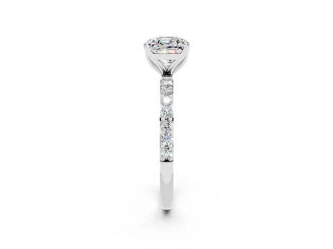 White gold Cushion Cut Moissanite Solitaire Engagement Ring with Pavé Band and Prong Setting_2