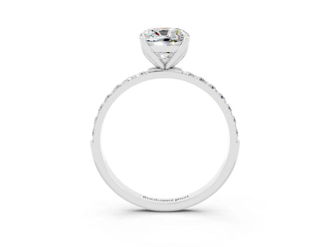 White gold Cushion Cut Moissanite Solitaire Engagement Ring with Pavé Band and Prong Setting_3