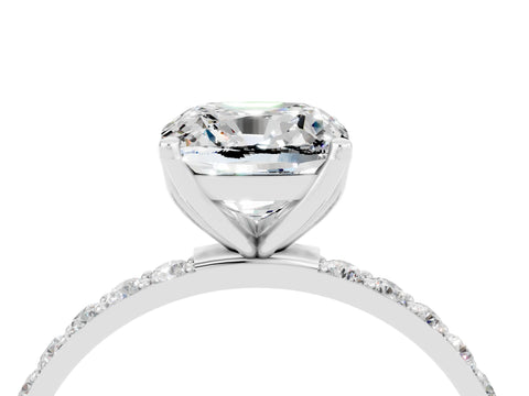White gold Cushion Cut Moissanite Solitaire Engagement Ring with Pavé Band and Prong Setting_4
