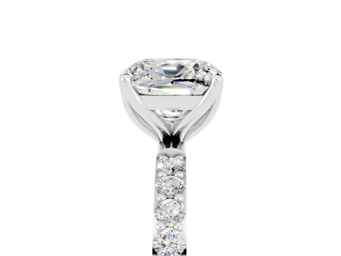 White gold Cushion Cut Moissanite Solitaire Engagement Ring with Pavé Band and Prong Setting_5