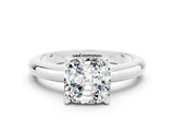 White gold Cushion Cut Moissanite Solitaire Engagement Ring with Round Band and Four-Prong Setting