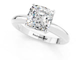 White gold Cushion Cut Moissanite Solitaire Engagement Ring with Round Band and Four-Prong Setting_1