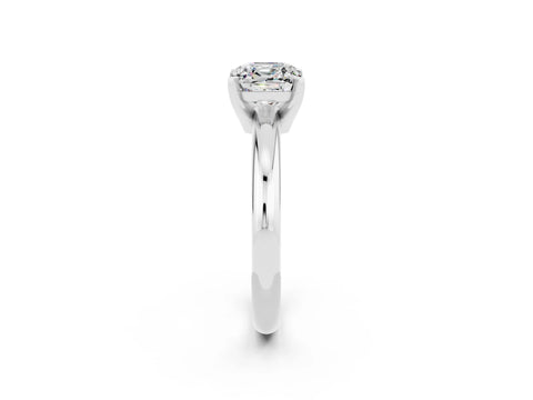 White gold Cushion Cut Moissanite Solitaire Engagement Ring with Round Band and Four-Prong Setting_2