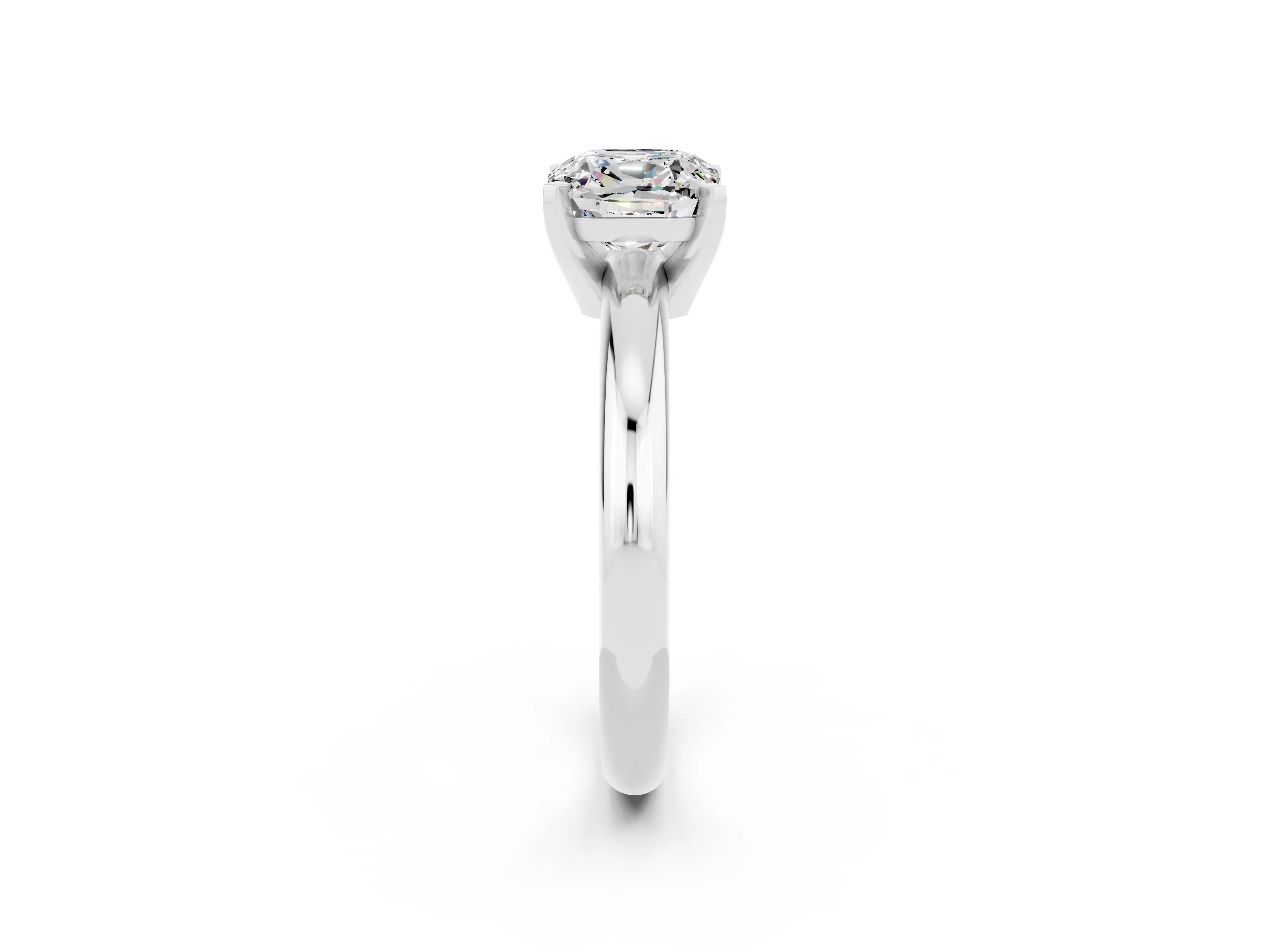 White gold Cushion Cut Moissanite Solitaire Engagement Ring with Round Band and Four-Prong Setting_2