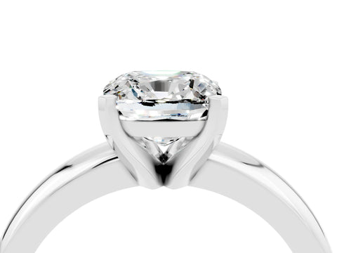 White gold Cushion Cut Moissanite Solitaire Engagement Ring with Round Band and Four-Prong Setting_4