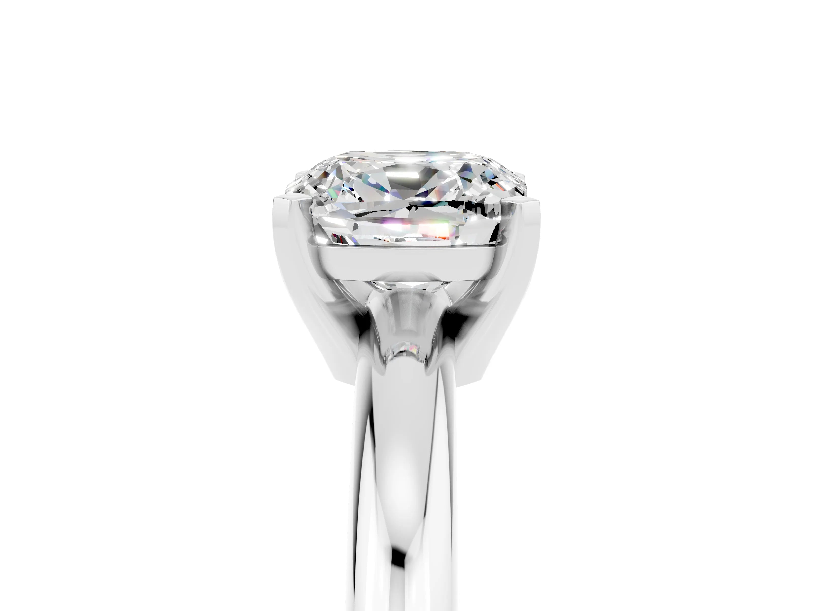 White gold Cushion Cut Moissanite Solitaire Engagement Ring with Round Band and Four-Prong Setting_5
