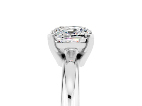 White gold Cushion Cut Moissanite Solitaire Engagement Ring with Round Band and Four-Prong Setting_5