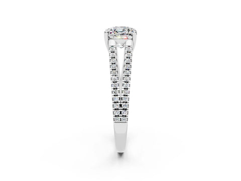 White gold Cushion Cut Moissanite Solitaire Engagement Ring with Split Shank Pavé Band_2