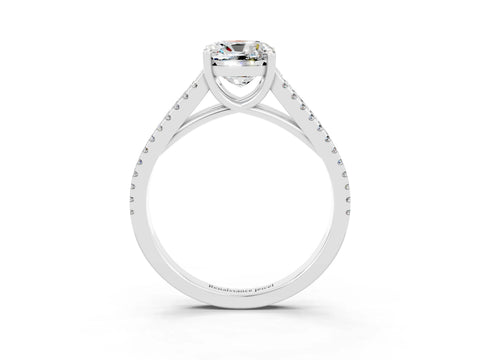 White gold Cushion Cut Moissanite Solitaire Engagement Ring with Split Shank Pavé Band_3