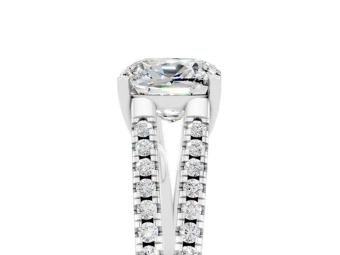 White gold Cushion Cut Moissanite Solitaire Engagement Ring with Split Shank Pavé Band_5