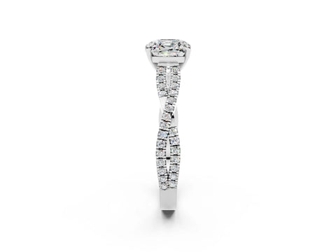 White gold Cushion Cut Moissanite Solitaire Engagement Ring with Twisted Pavé Band and Four-Prong Setting_14