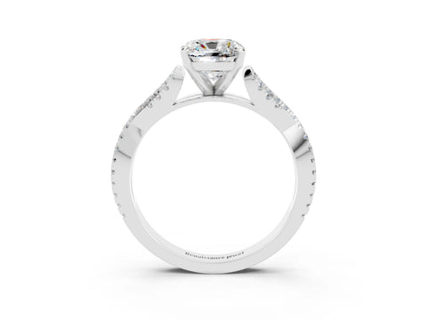 White gold Cushion Cut Moissanite Solitaire Engagement Ring with Twisted Pavé Band and Four-Prong Setting_15