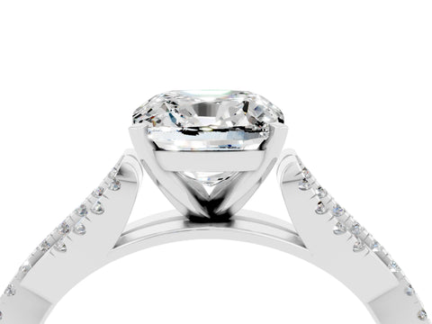 White gold Cushion Cut Moissanite Solitaire Engagement Ring with Twisted Pavé Band and Four-Prong Setting_16