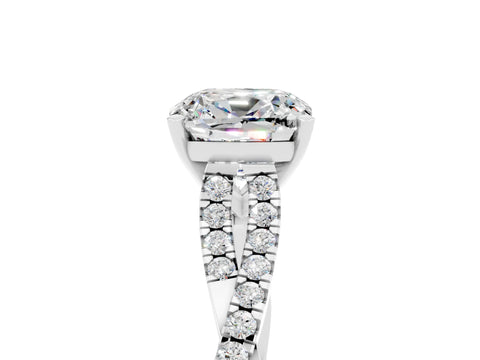 White gold Cushion Cut Moissanite Solitaire Engagement Ring with Twisted Pavé Band and Four-Prong Setting_17