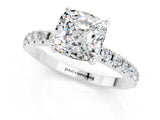 White gold Cushion Cut Moissanite Solitaire Pavé Band with Four-Prong Setting_1