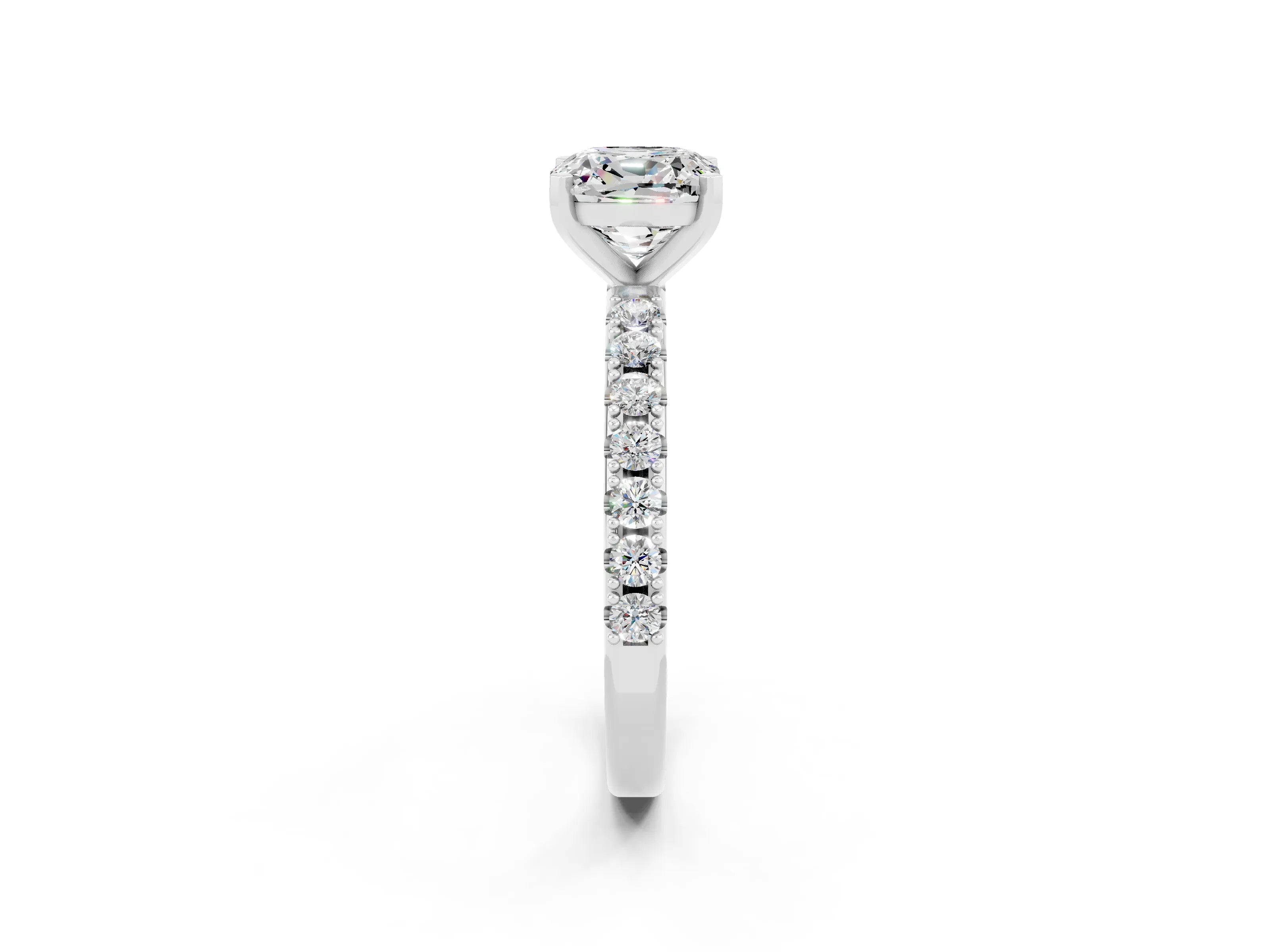 White gold Cushion Cut Moissanite Solitaire Pavé Band with Four-Prong Setting_2