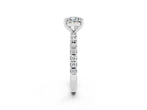 White gold Cushion Cut Moissanite Solitaire Pavé Band with Four-Prong Setting_2