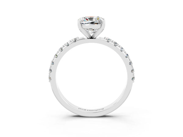 Silver Cushion Cut Moissanite Solitaire Pavé Band with Four-Prong Setting