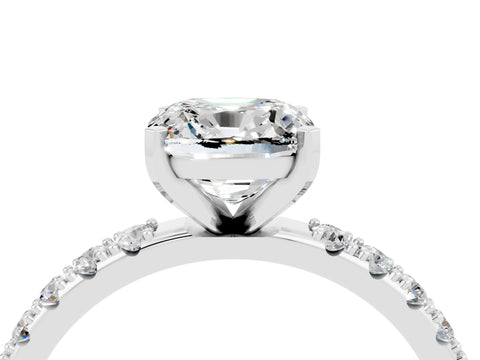 White gold Cushion Cut Moissanite Solitaire Pavé Band with Four-Prong Setting_4