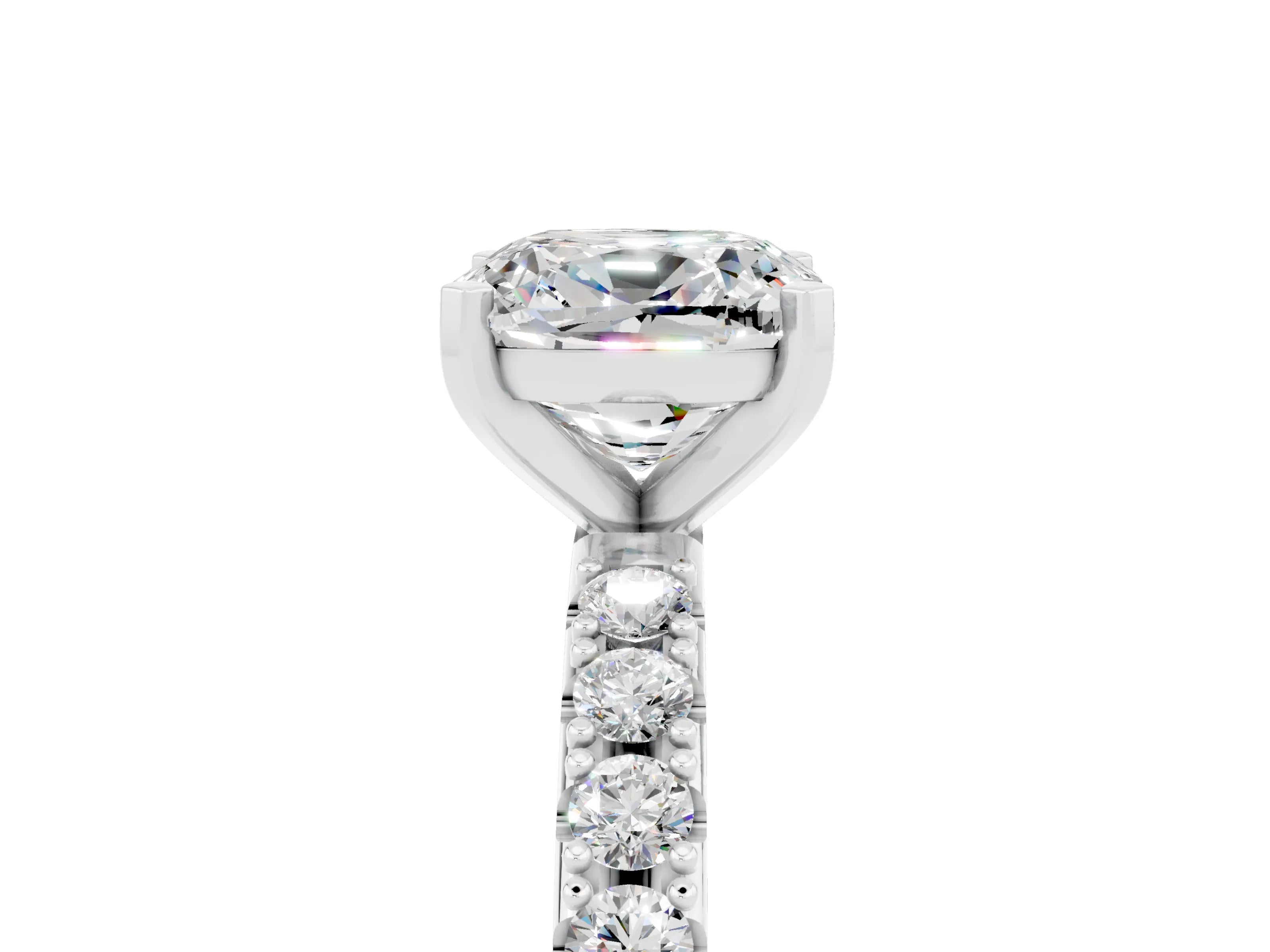 White gold Cushion Cut Moissanite Solitaire Pavé Band with Four-Prong Setting_5