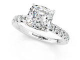 White gold Cushion Cut Moissanite Solitaire Pavé Engagement Ring with Four-Prong Setting_13