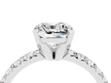 White gold Cushion Cut Moissanite Solitaire Pavé Engagement Ring with Round Band and Prong Setting_100