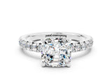 White gold Cushion Cut Moissanite Solitaire Pavé Engagement Ring with Round Band and Prong Setting_12