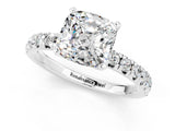 White gold Cushion Cut Moissanite Solitaire Pavé Engagement Ring with Round Band and Prong Setting_13