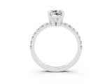 White gold Cushion Cut Moissanite Solitaire Pavé Engagement Ring with Round Band and Prong Setting_15