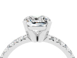 White gold Cushion Cut Moissanite Solitaire Pavé Engagement Ring with Round Band and Prong Setting_16
