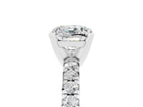 White gold Cushion Cut Moissanite Solitaire Pavé Engagement Ring with Round Band and Prong Setting_17